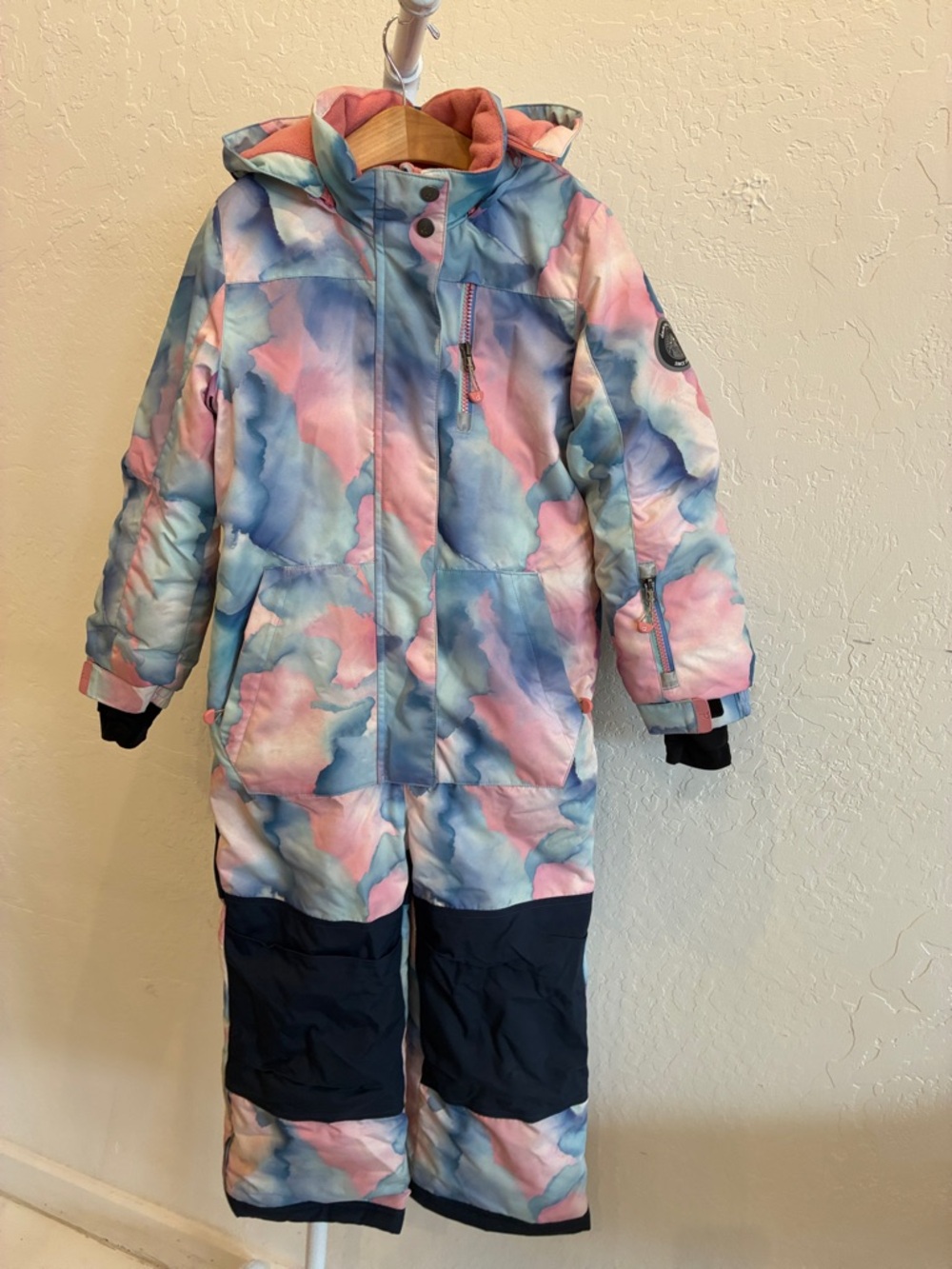 deux par deux Girls Watercolor Pink Blue Snow One-Piece Snowsuit